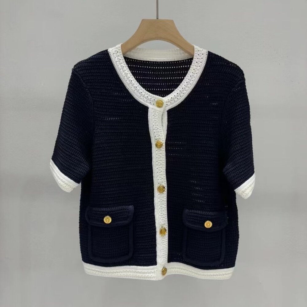 Gucci New Black and White Knitted Cardigan Short Sleeve Top